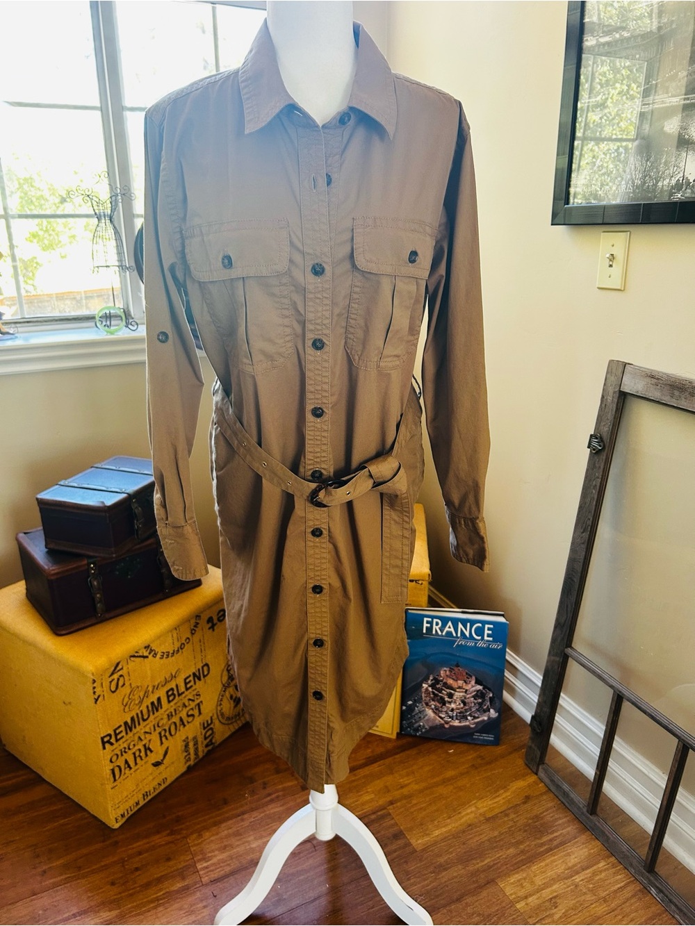 Banana Republic Brown/Tan Button-Front Utility Midi Dress